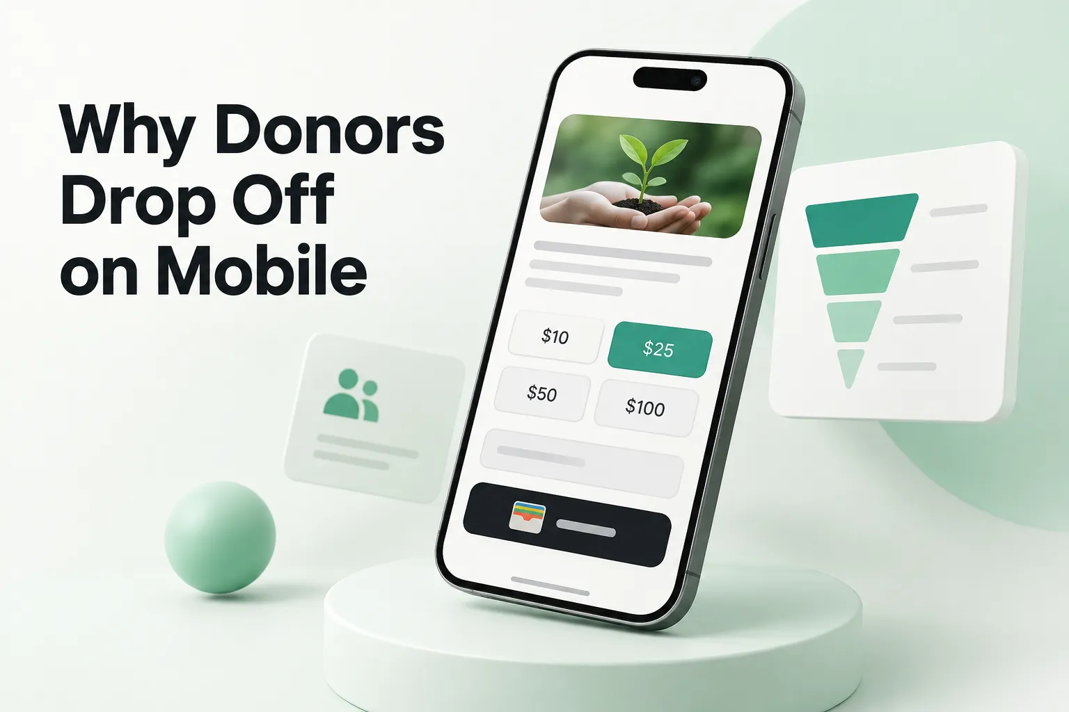 Smartphone showing a simple mobile donation form with a highlighted give button