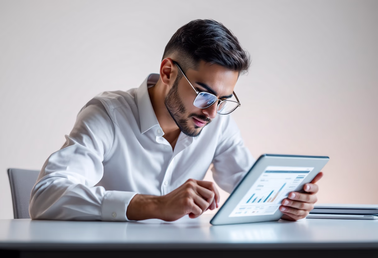 image of business professional reviewing analytics (for a hr tech)