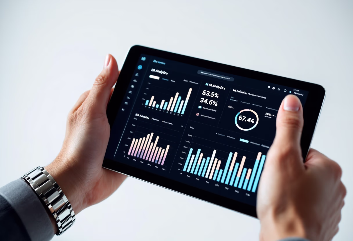 image of business professional reviewing analytics (for a hr tech)