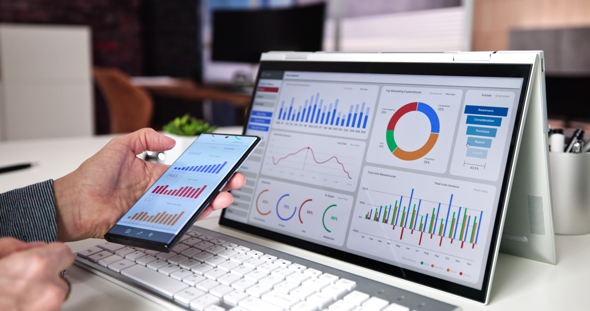 image of business professional reviewing analytics (for a hr tech)