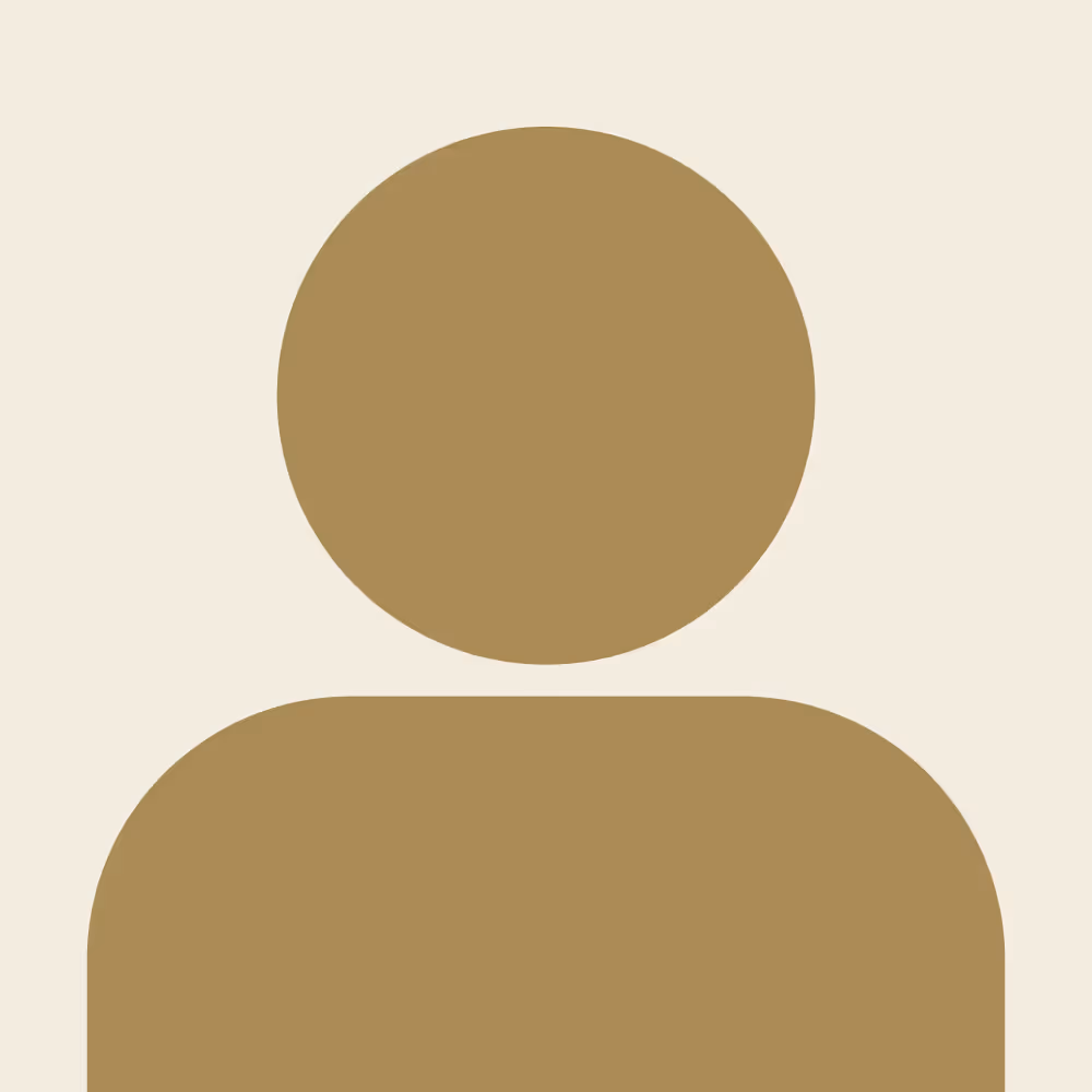 Simple abstract avatar silhouette in brown on a beige background.