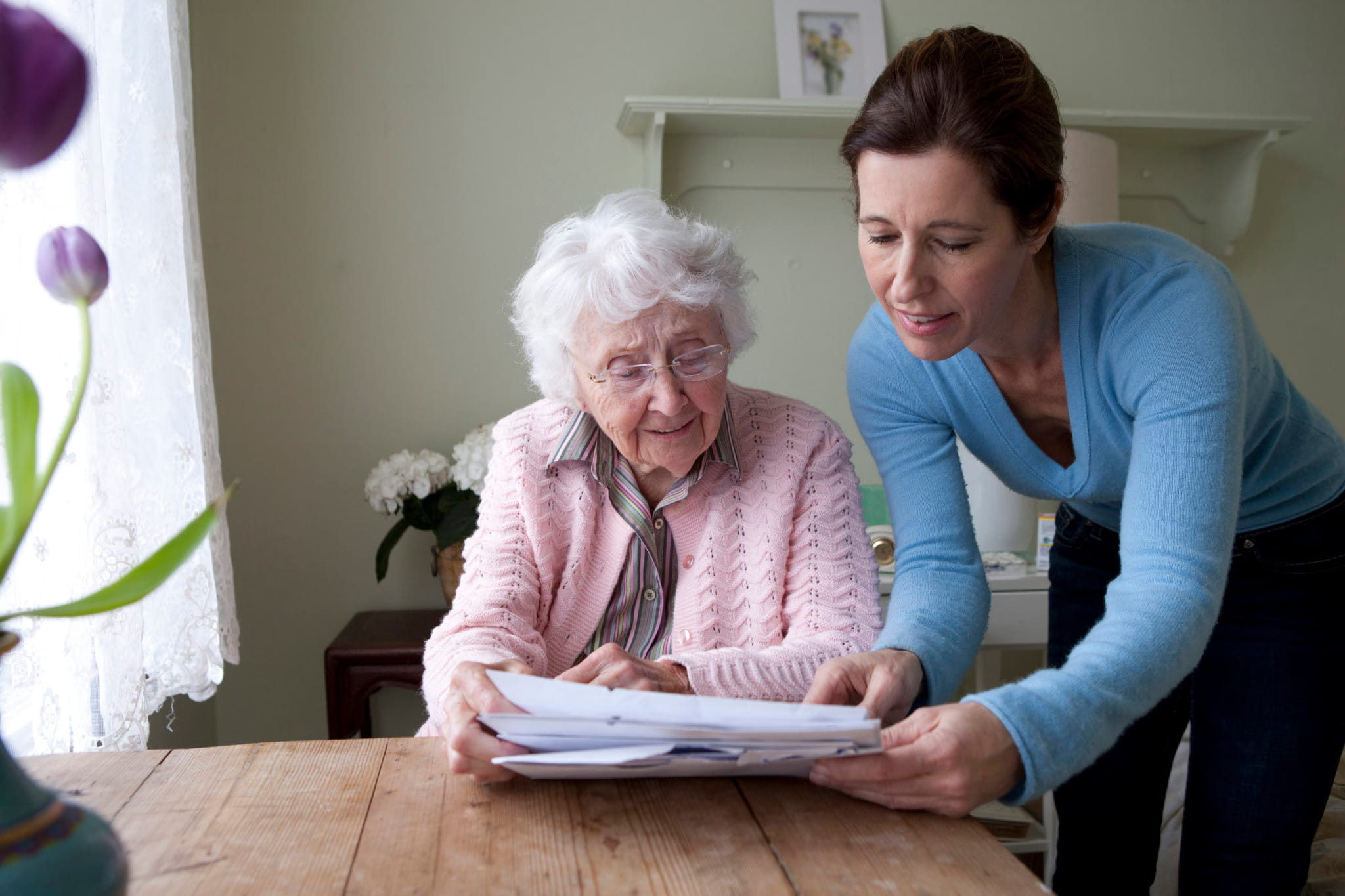 Senior receiving non-medical care services.