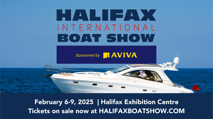 Halifax International Boat Show 2025 promotional poster at Halifax Exhibition Centre Nova Scotia