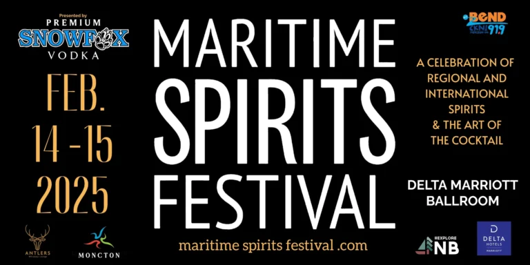 Maritime Spirits Festival 2025 event poster in Moncton New Brunswick featuring regional craft spirits