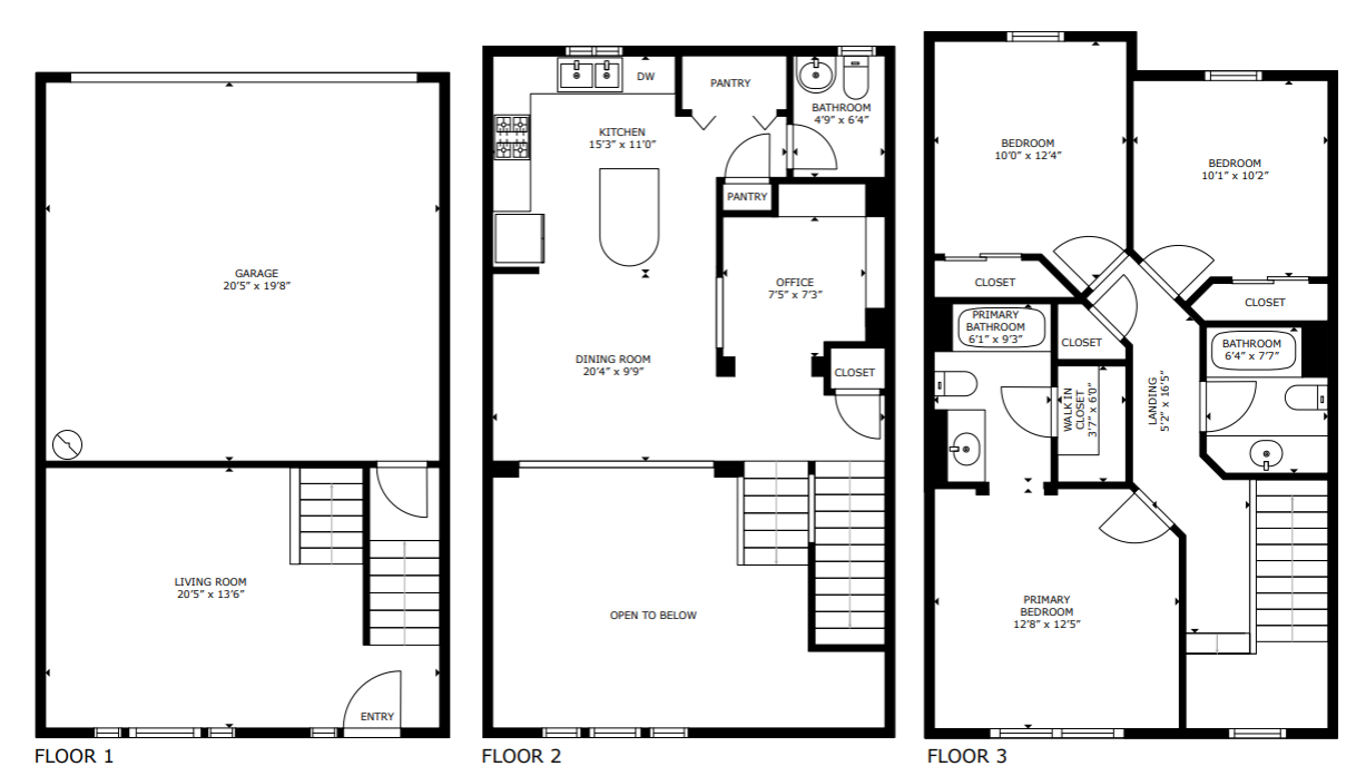 Three-Bedroom Townhome floor plan layout