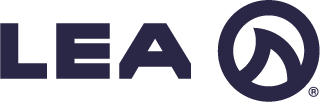LEA brand logo with stylized circular design element.