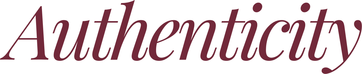 The word 'Authenticity' in elegant, italicized dark red font.