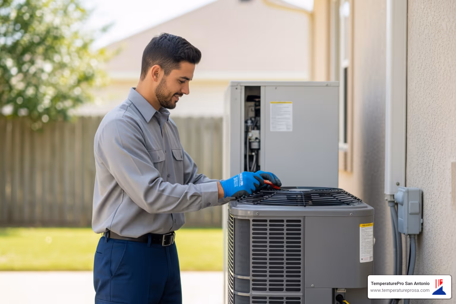 technician performing routine maintenance on heat pump - 24/7 heat pump repair in boerne tx