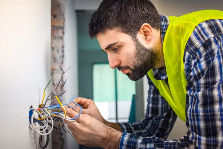 Technician working on wires