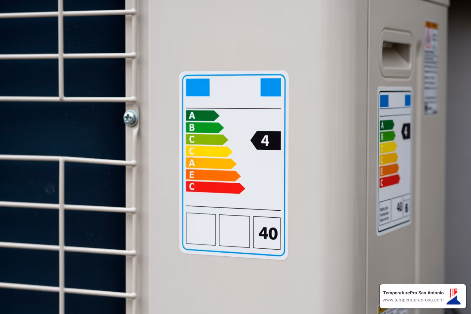 energy efficiency rating sticker on a new HVAC unit - heating replacement in bergheim tx