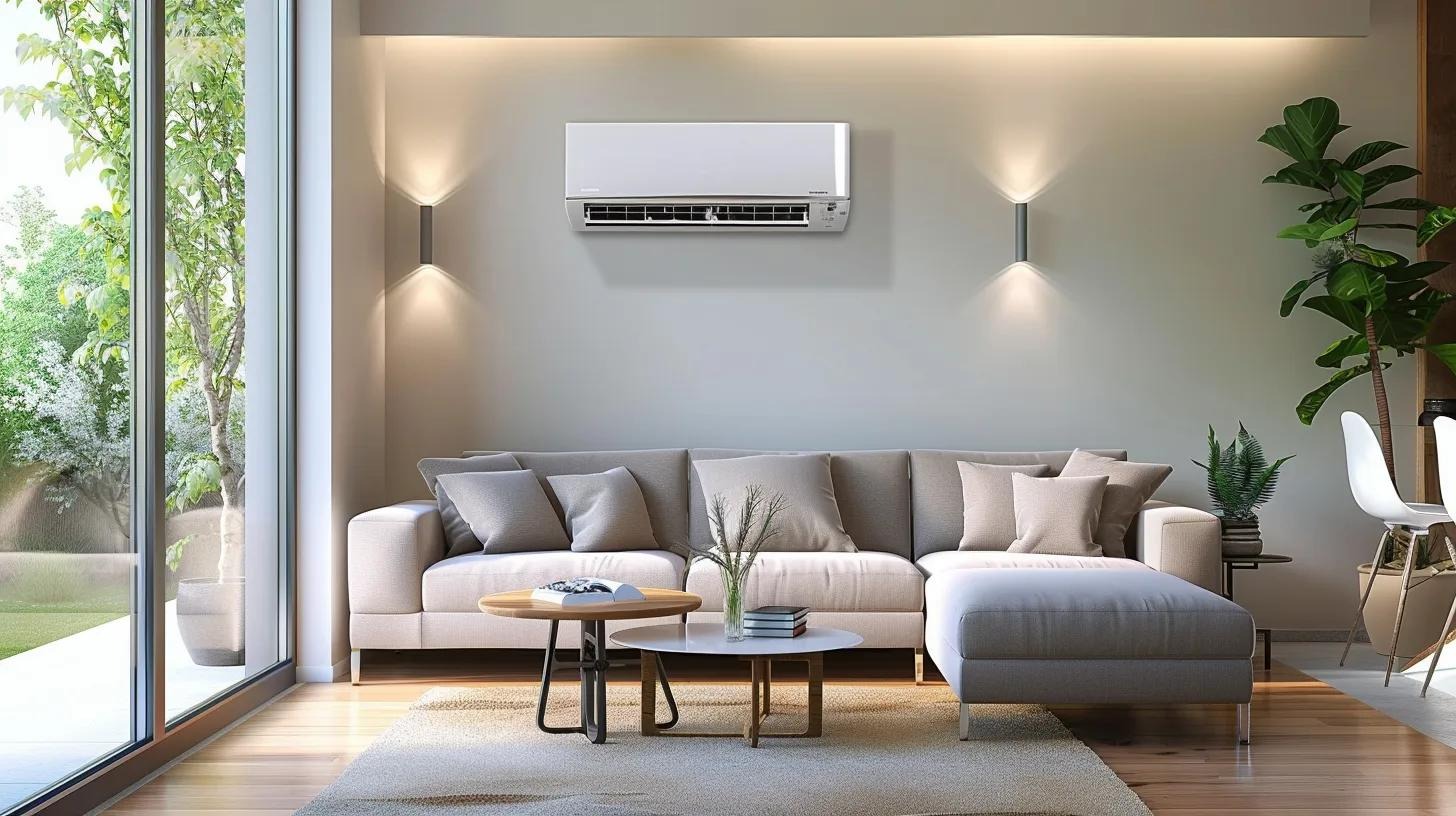 Ductless mini-split HVAC system in a stylish living room, showcasing energy efficiency and zoning benefits