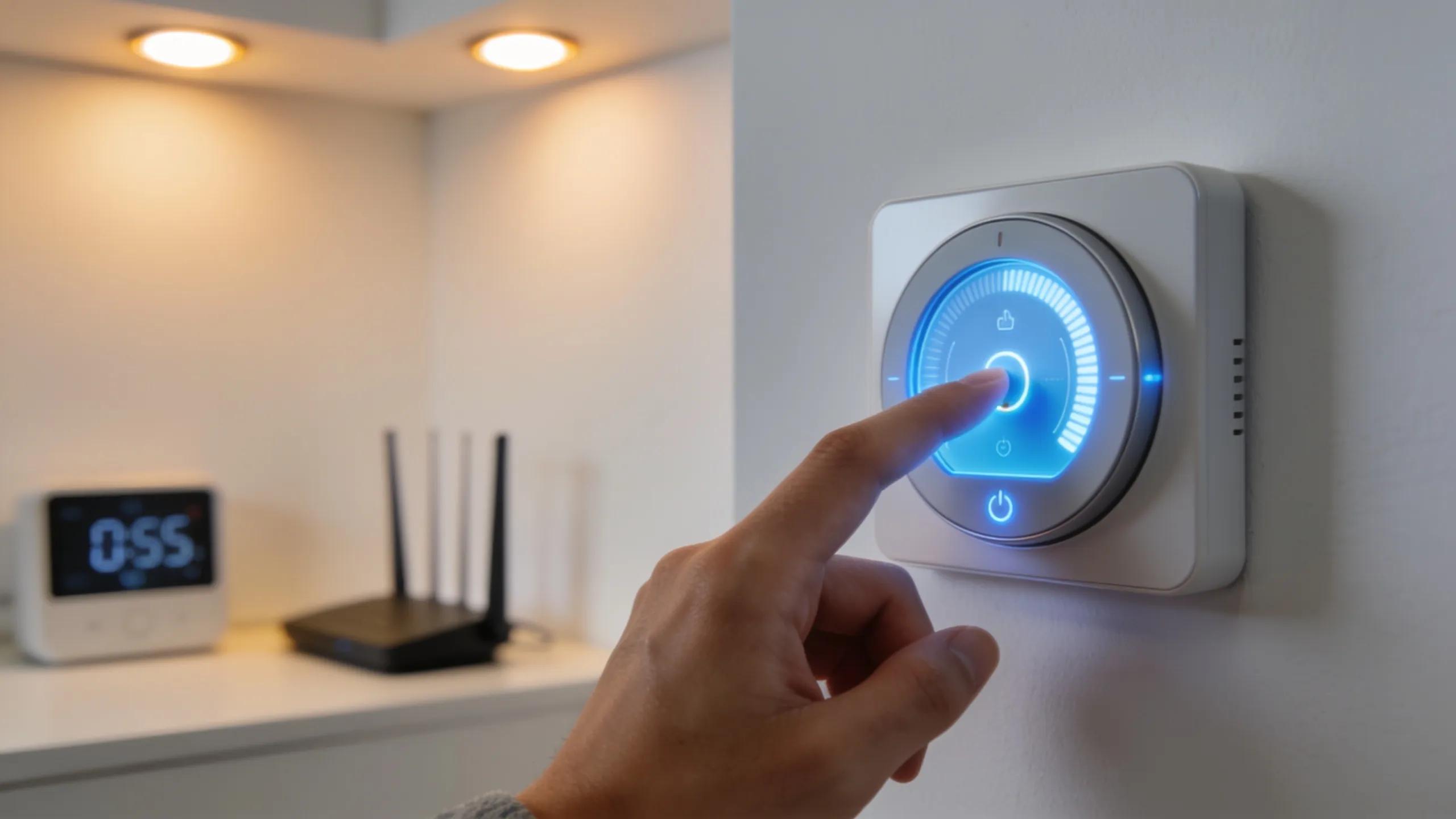 Homeowner adjusting a smart thermostat, emphasizing modern HVAC technology and convenience