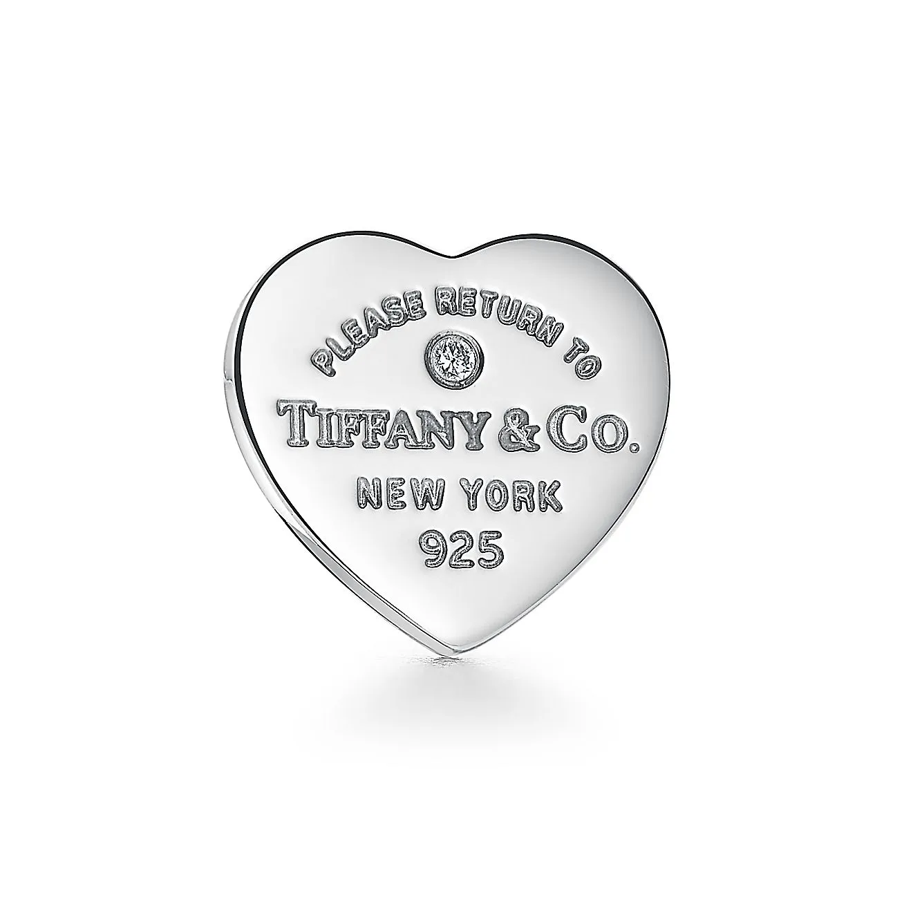 Pendentif cœur Tiffany & Co. en argent 925 gravé serti d'un petit diamant, bijou en argent
