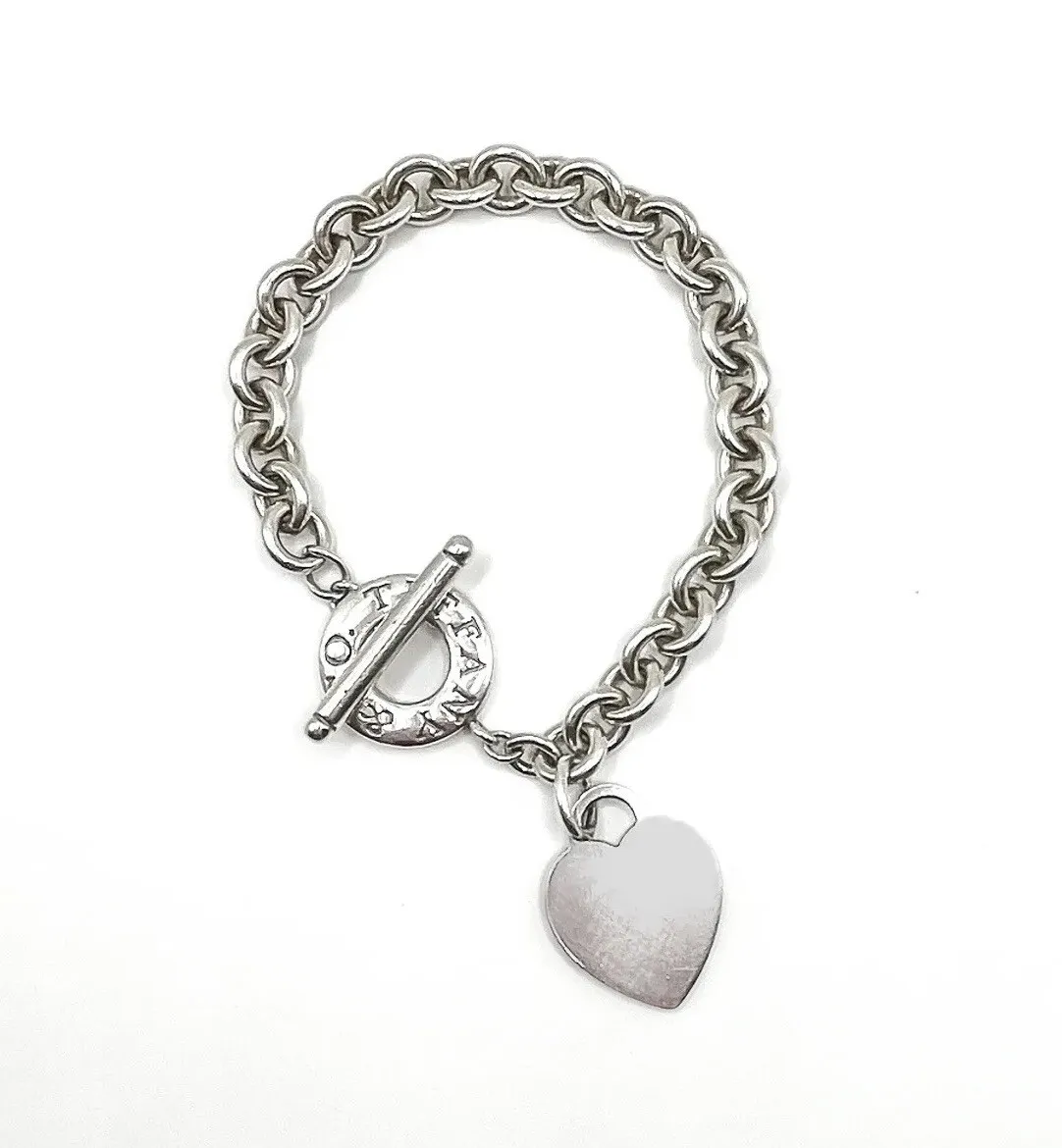 Bracelet en argent sterling avec breloque cœur et fermoir bâtonnet, bijou en argent