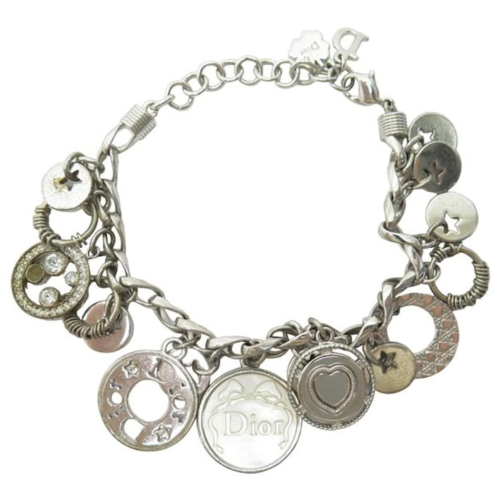 Bracelet à breloques Dior en argent avec pampilles rondes, bijou en argent de collection