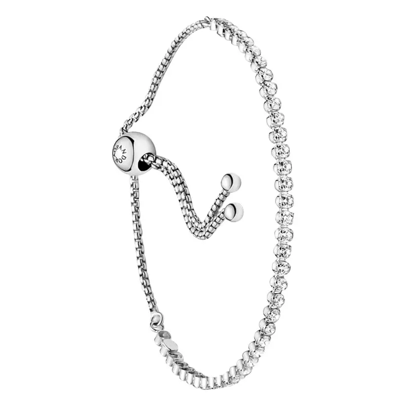 Bracelet tennis en argent sterling serti de pierres scintillantes à chaîne coulissante, bijou en argent