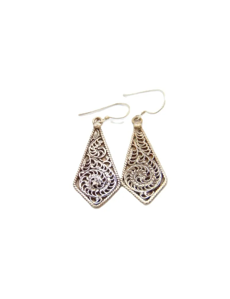 Boucles d'oreilles pendantes en argent à filigrane ajouré en forme de goutte, bijou en argent