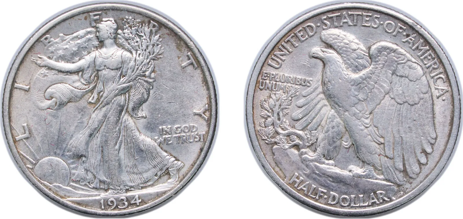Pièce américaine half dollar 1934 Walking Liberty en argent, Liberté marchante et aigle, monnaie de collection