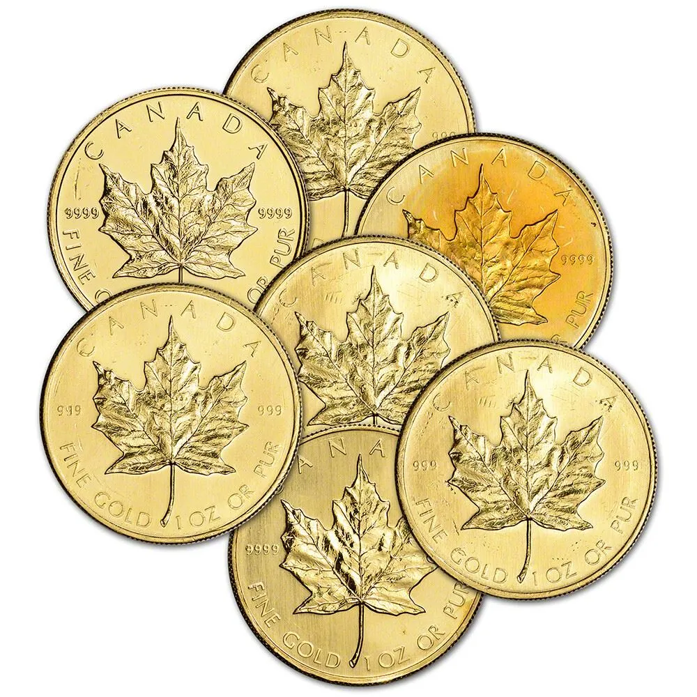 Lot de pièces canadiennes Feuille d'érable en or pur d'une once, pièces de collection numismatique
