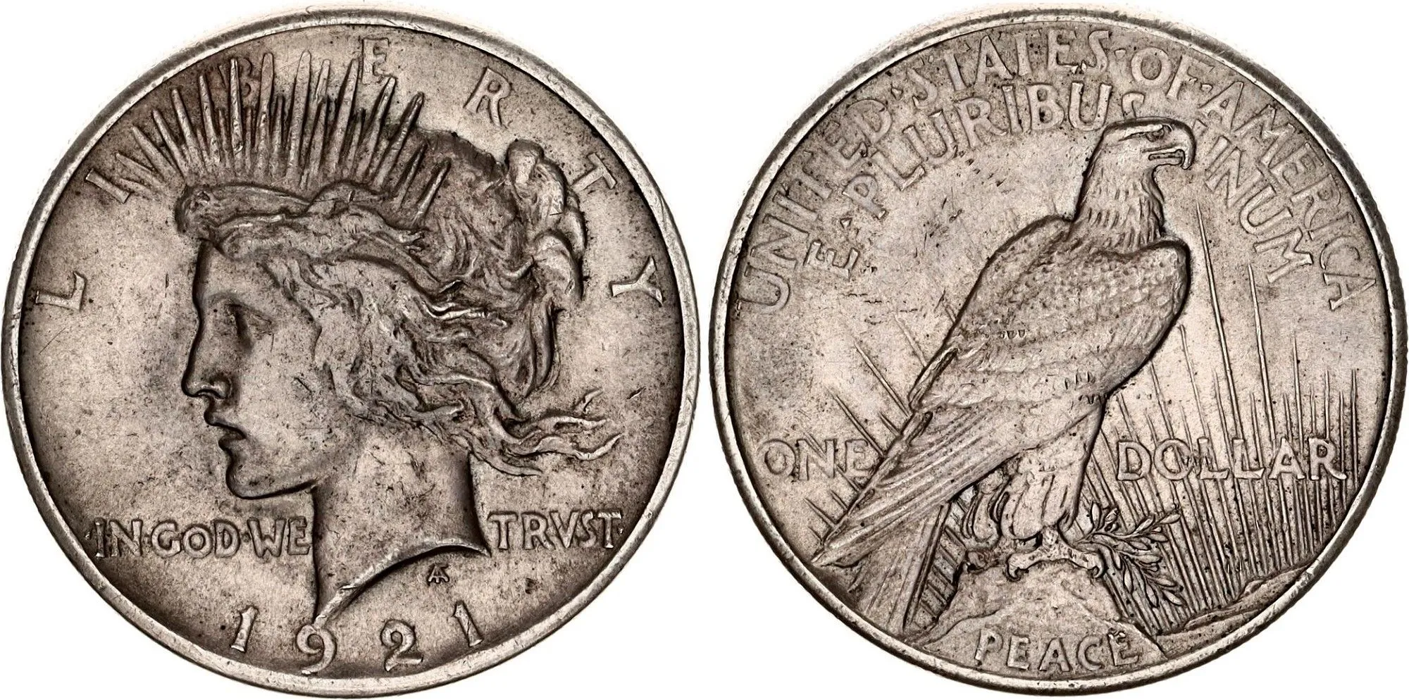 Pièce américaine dollar Peace en argent de 1921, avers et revers, pièce de collection numismatique