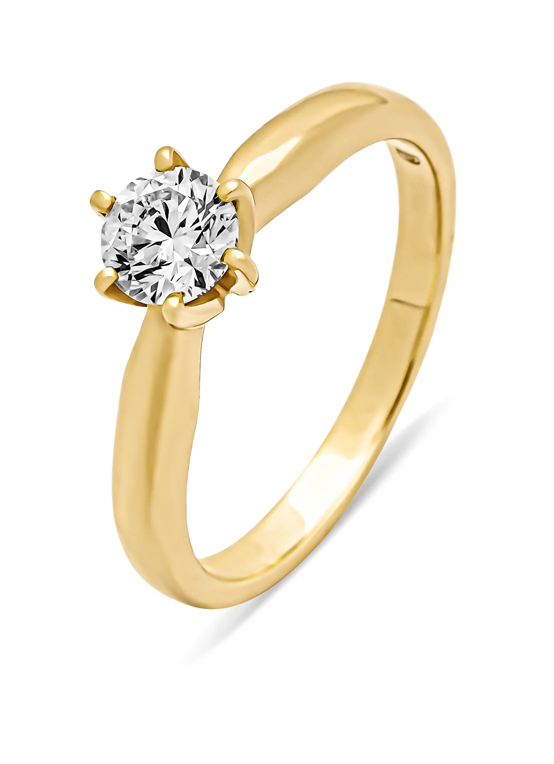 Bague solitaire en or jaune sertie d'un diamant rond, bijou serti évalué et acheté comptant