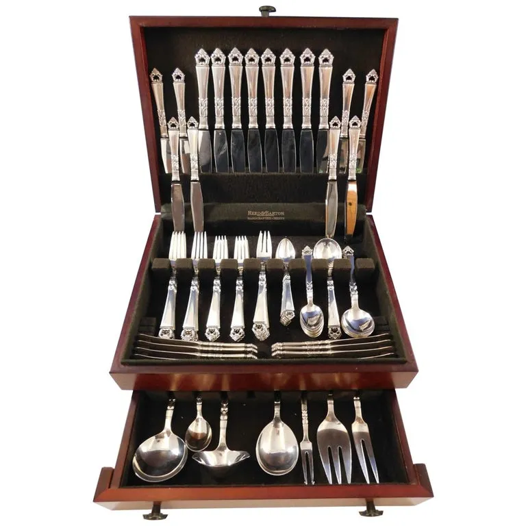Ensemble de couverts en argent sterling dans un coffret en bois, service d'argenterie de collection