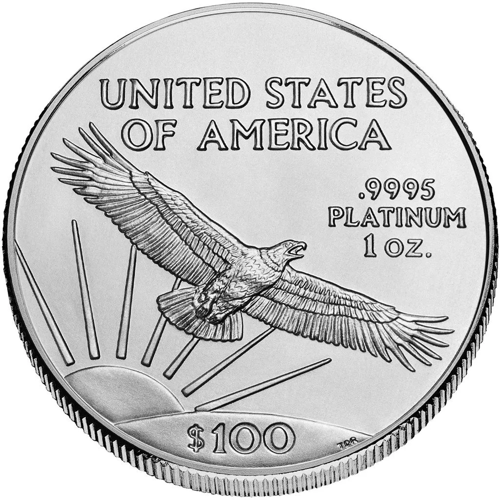 Pièce American Eagle d'une once en platine pur, métal précieux de collection avec aigle en vol