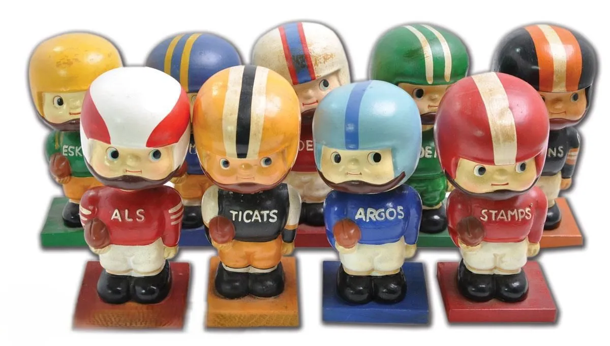 Lot de figurines à tête branlante d'équipes de football canadien LCF, memorabilia sportif de collection