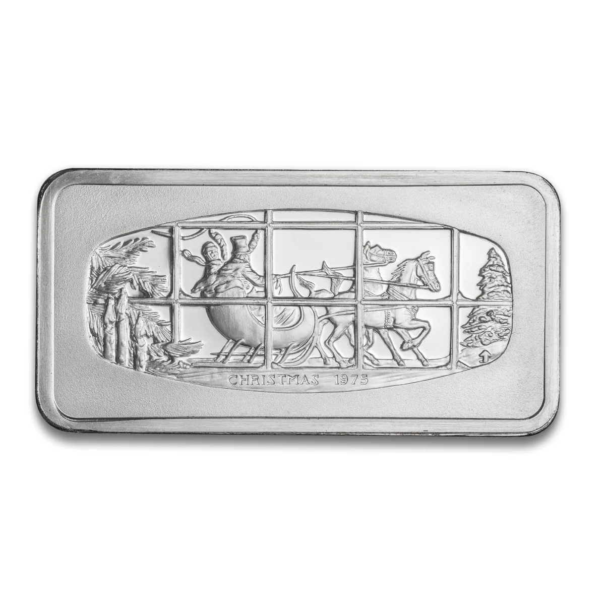 Lingot d'argent Franklin Mint Christmas 1975 gravé d'un traîneau, médaille commémorative de collection