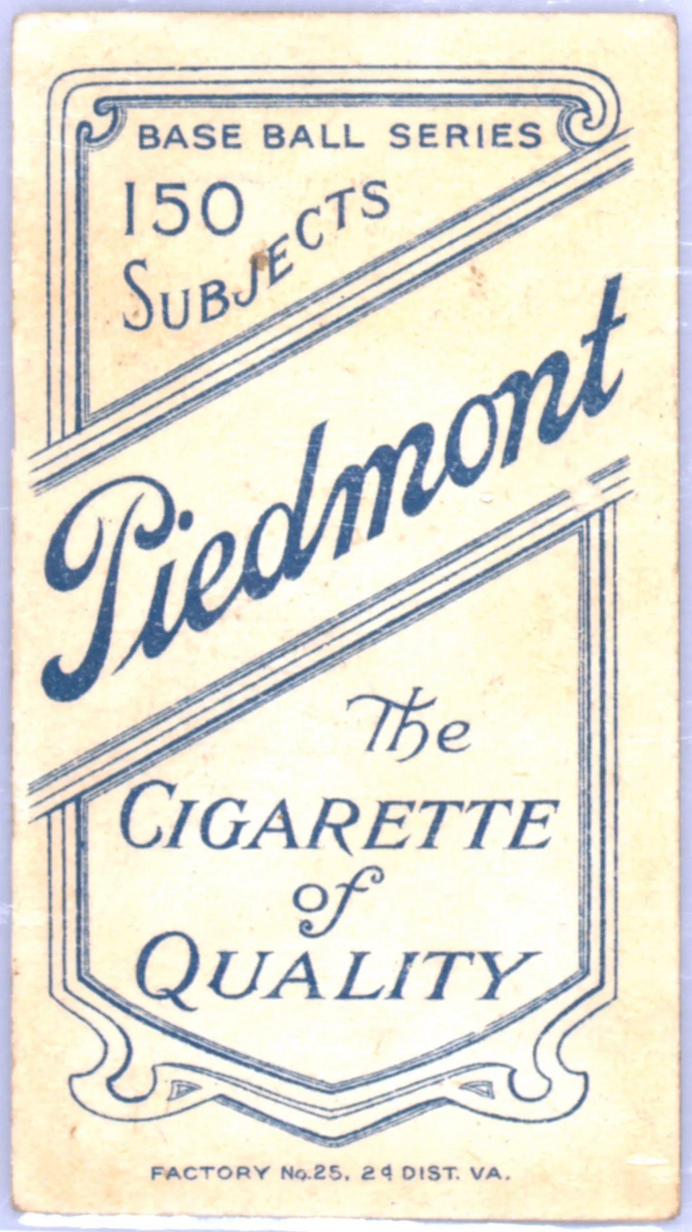 Endos de carte de baseball ancienne Piedmont Cigarettes T206, carte de sport de collection rare