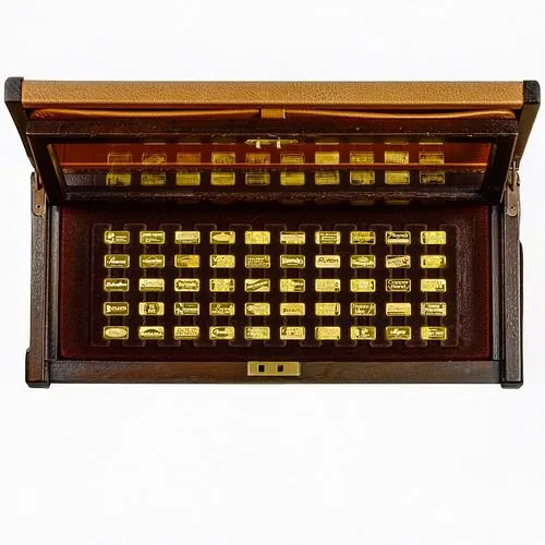 Collection Franklin Mint de petits lingots dorés dans écrin de bois, édition limitée de collection