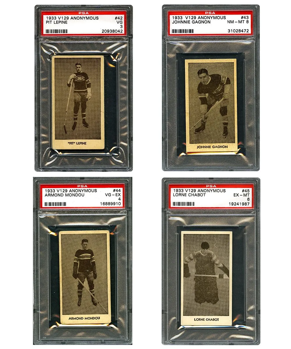 Lot de cartes de hockey gradées PSA 1933 V129, joueurs des Canadiens, cartes de sport de collection
