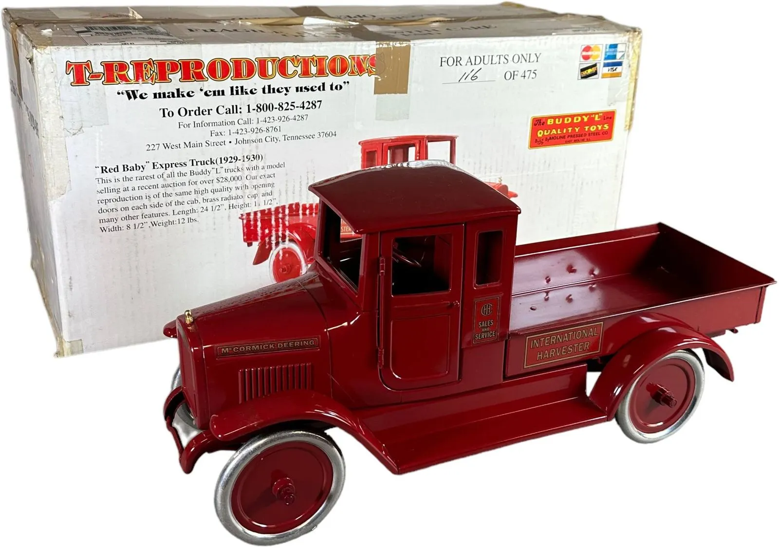 Camion Buddy L Red Baby en acier pressé rouge avec boîte, jouet de collection en édition limitée
