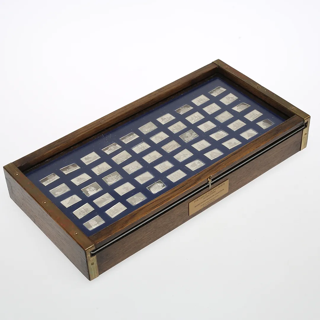 Collection Franklin Mint de lingots d'argent gravés de voiliers dans écrin de bois, édition limitée