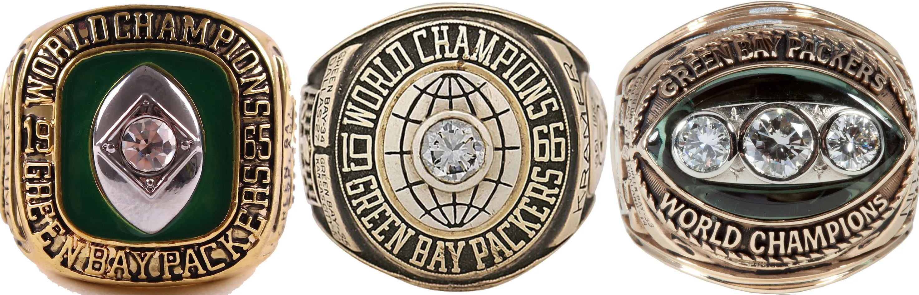 Bagues de championnat en or serties de diamants des Packers de Green Bay, memorabilia sportif de collection