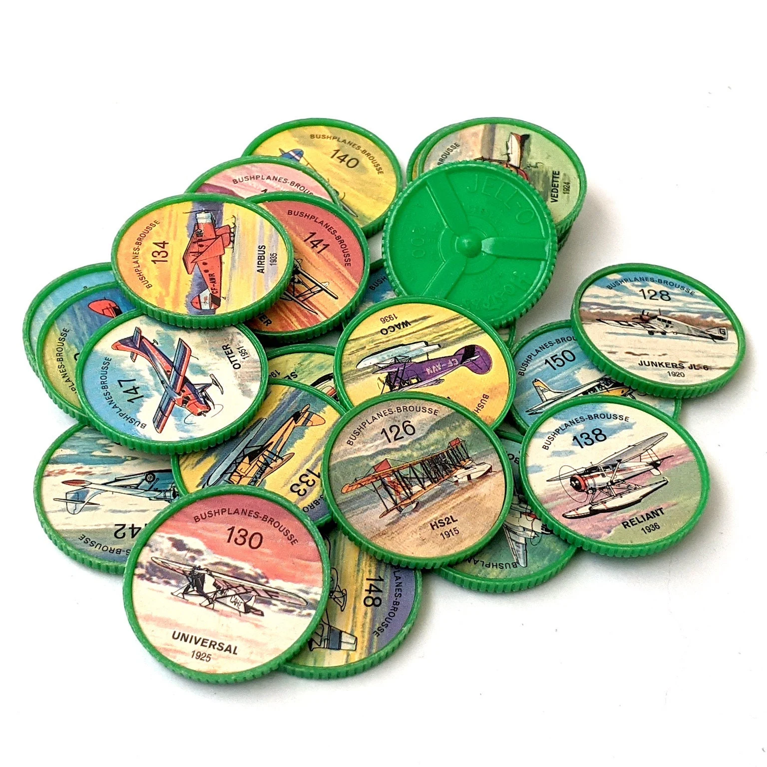 Lot de jetons collection Jell-O Bushplanes avec avions de brousse, memorabilia de collection à vendre