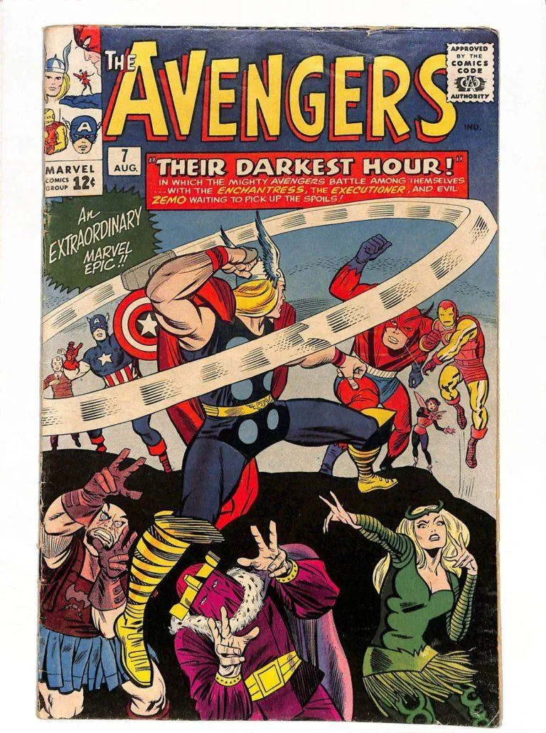 Bande dessinée The Avengers numéro 7 Marvel 1964 avec Thor et Iron Man, comic book de collection