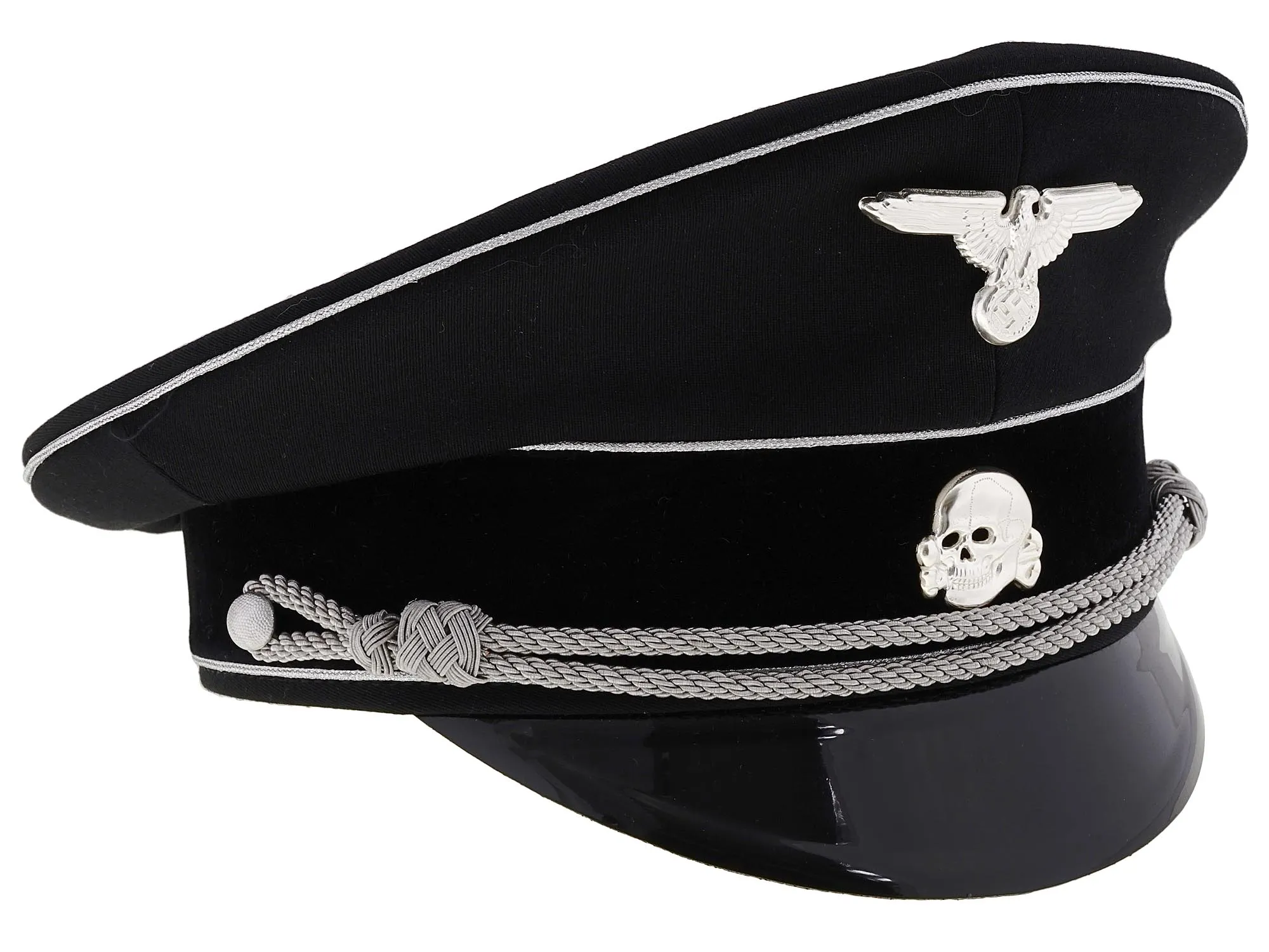 Casquette noire d'officier allemand avec insignes aigle et tête de mort en métal, collection militaire