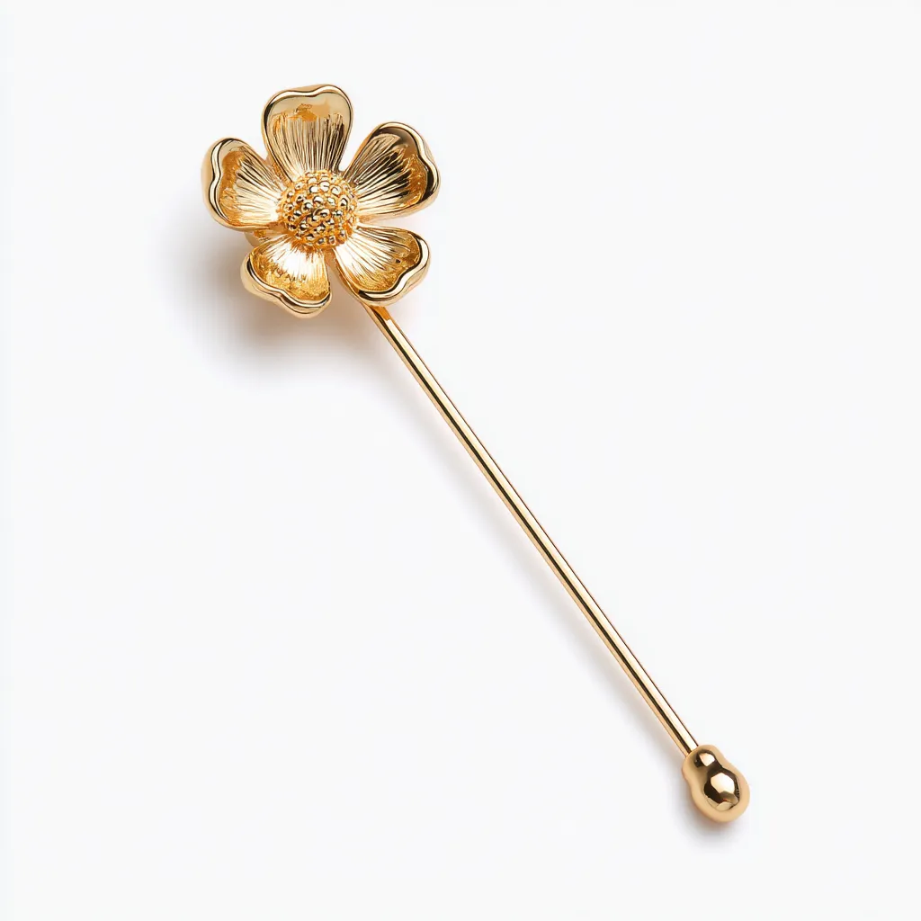 Épingle à cravate fleur en or jaune, broche bijou en or de collection