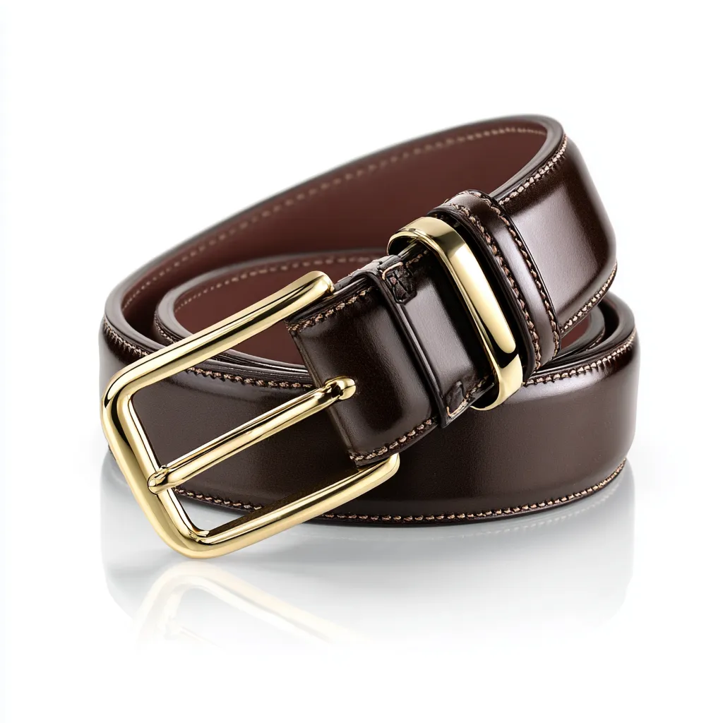 Ceinture en cuir brun à boucle en or jaune, accessoire pour achat d'or