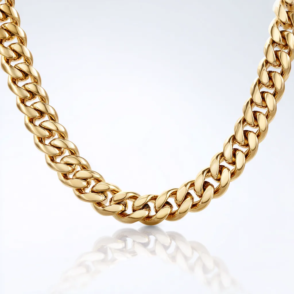 Chaîne collier épaisse en or jaune à maillons cubains, bijou en or 14k