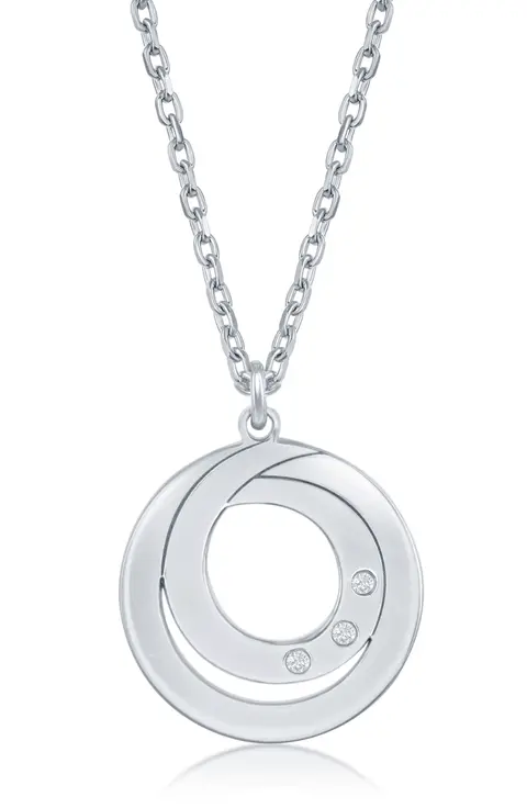 Pendentif circulaire en platine serti de petits diamants sur chaîne, bijou en platine de collection