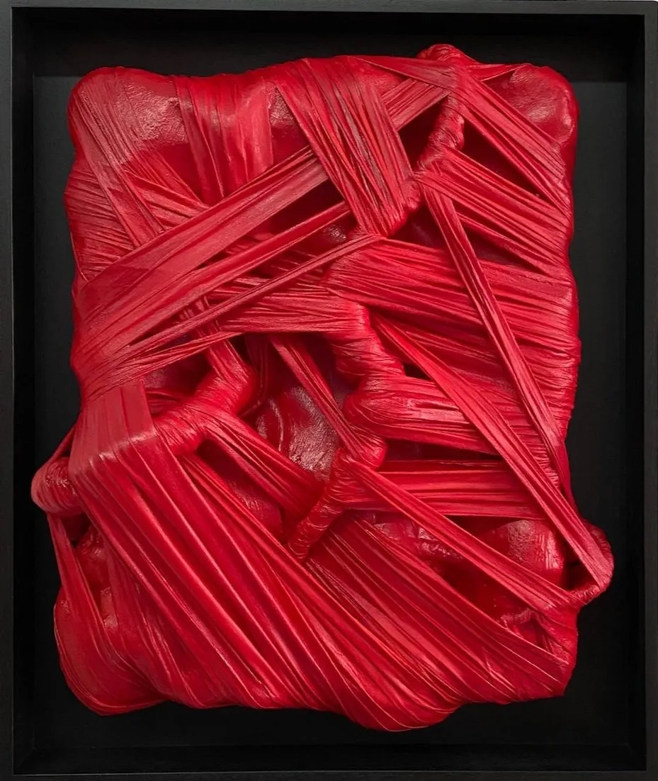 Chellis Baird studio, Christina Elia, textile artist red epilogue SLAG&RX Gallery, motherhood, domestic craft, NYC Culture Club, lady red