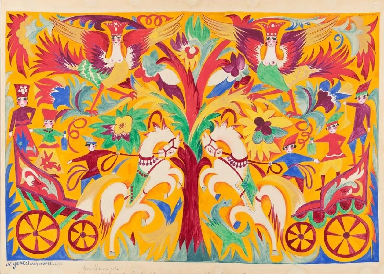 Natalia Goncharova's curtain design for Les Noces 1915 in in Crafting the Ballets Russes: The Robert Owen Lehman Collection, Morgan Library & Museum, music for the eyes.