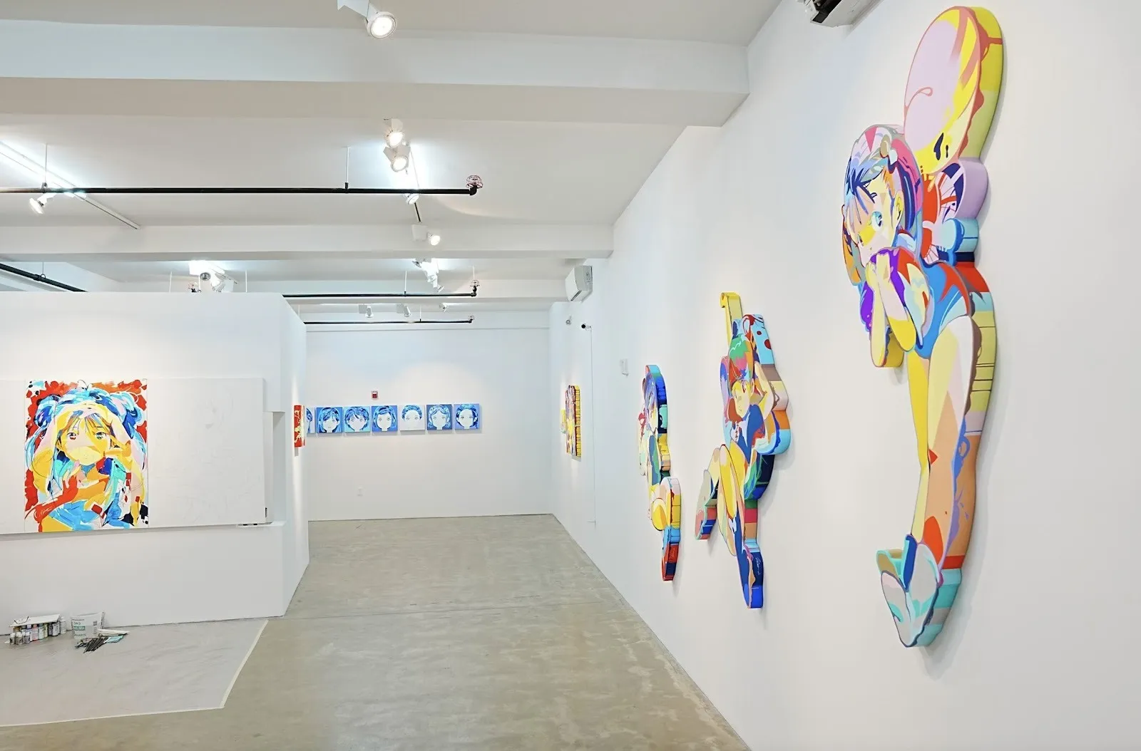 Colorful Japanese style anime paintings by Ai Madonna on White Cube Gallery walls at GR gallery, I'm not saying give me money because you feel sorry for me.