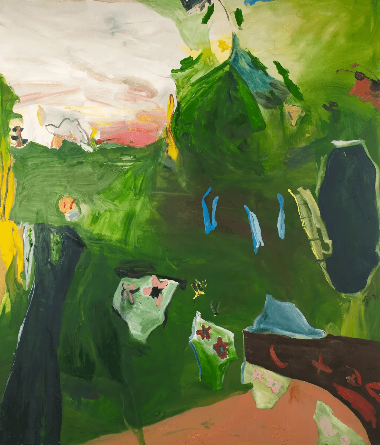 b chehayeb, tomboy texas summer sadness, green abstract oil painting with flowers.