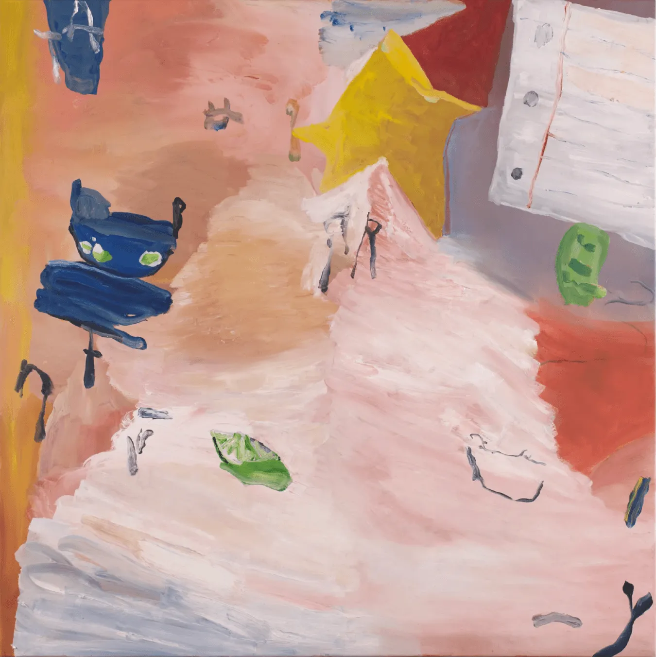 b chehayeb, mexican dinner hero, pink and coral abstract oil painting with star motifs.