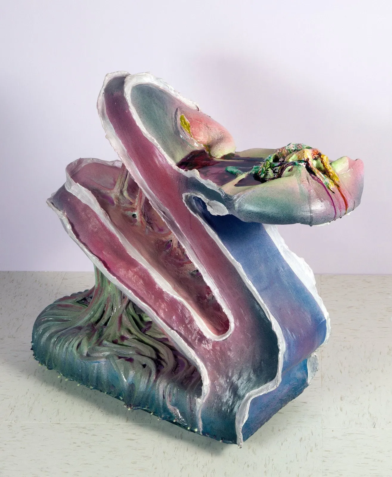 Pink and purple ceramic sculpture by Lydia Nobles, Lymariz, 2022, Planned Parenthood, art about activism gender rights, Reproductive Rights, and abortion.