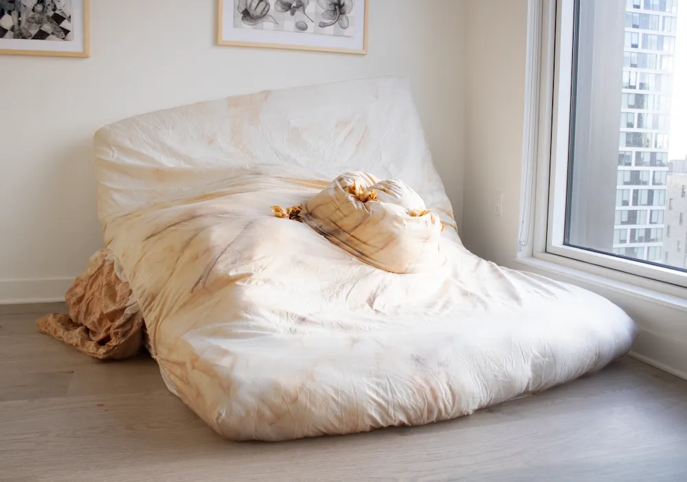 Ilayda Çelik, Bedsore, mattress sculpture in cult of domesticity at lumka curated by cortney connolly.