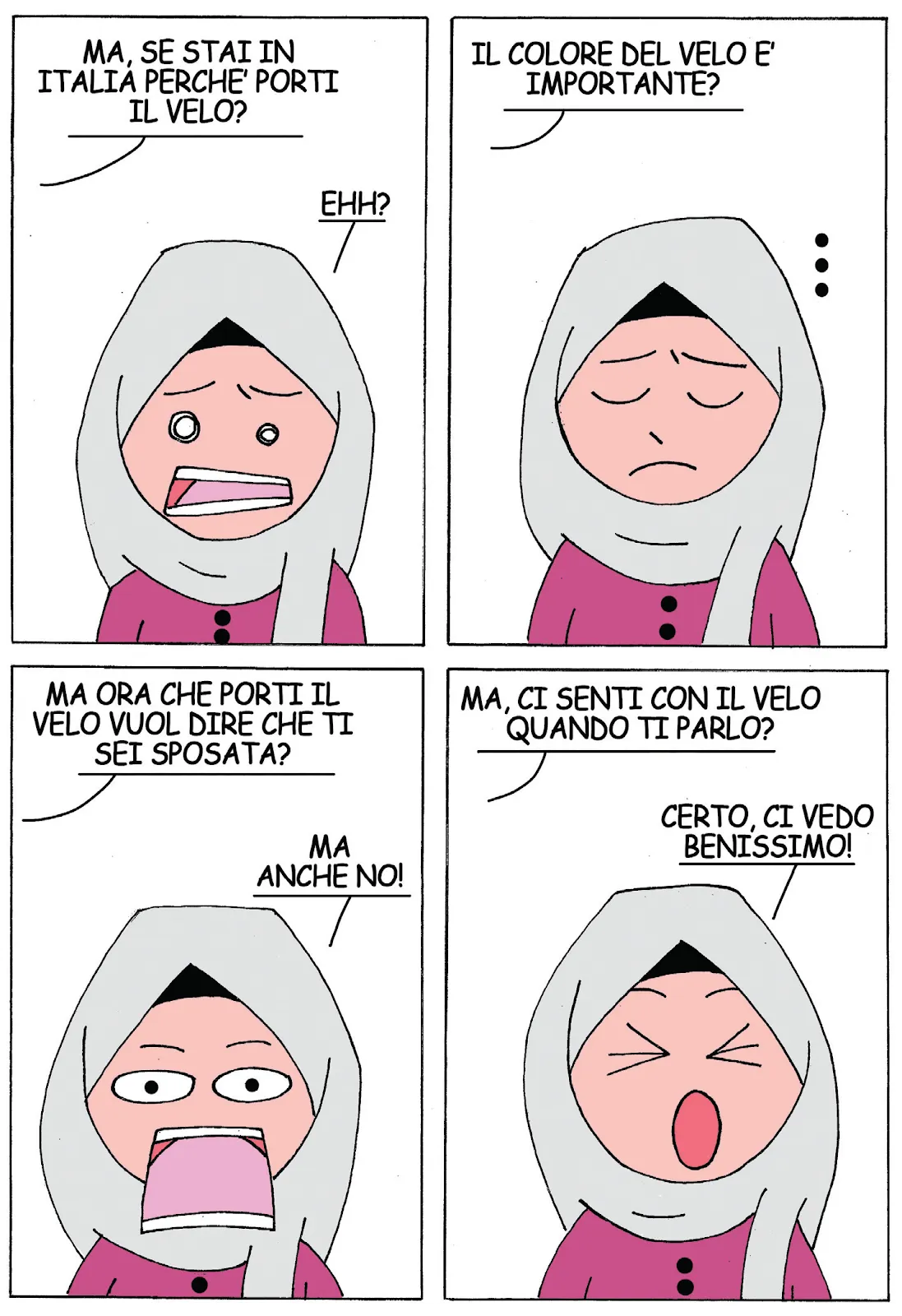 Page from comic book beneath the veil by takoua ben mohamed, confronting anti-muslim prejudice in rome, beccogiallo.